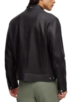 Casual Mens Black Cafe Racer Leather Jacket Back