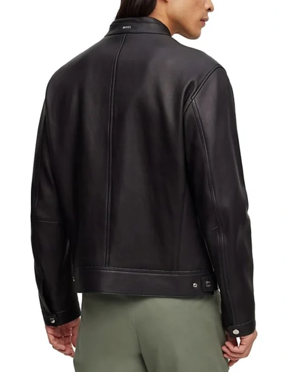 Casual Mens Black Cafe Racer Leather Jacket Back