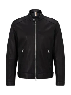 Casual Mens Black Cafe Racer Leather Jacket Front