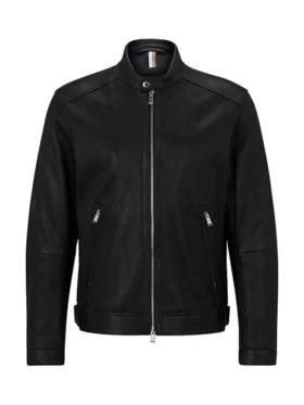 Casual Mens Black Cafe Racer Leather Jacket Front