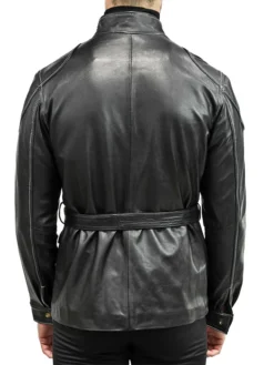 Classic Black Leather Field Jacket Back