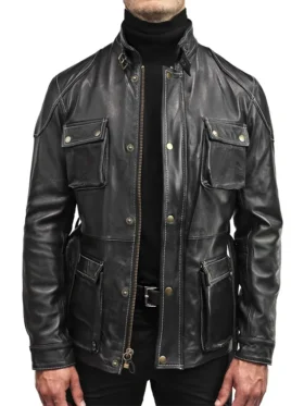 Classic Black Leather Field Jacket Main