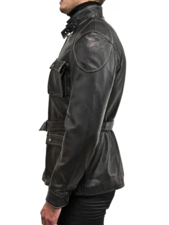 Classic Black Leather Field Jacket Side
