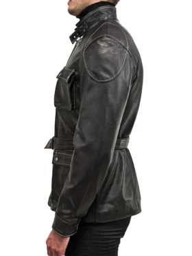 Classic Black Leather Field Jacket Side