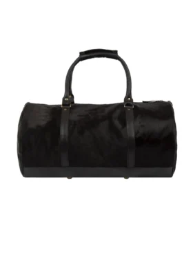 Classic Men’s Black Leather Cowhide Duffle Bag Back