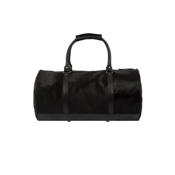Classic Mens Black Leather Cowhide Duffle Bag Back