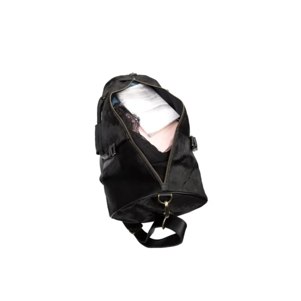 Classic Mens Black Leather Cowhide Duffle Bag Closure