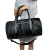 Classic Men’s Black Leather Cowhide Duffle Bag Stand