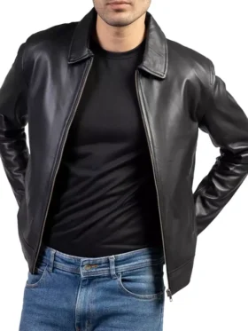Classic Vintage Black Leather Jacket Open