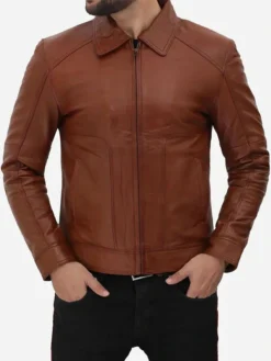 Classic Vintage Brown Leather Jacket Collar