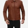 Classic Vintage Brown Leather Jacket Stand Up