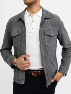 Dark Grey Suede Shirt Mens Jacket 1
