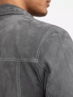 Dark Grey Suede Shirt Mens Jacket Shoulder