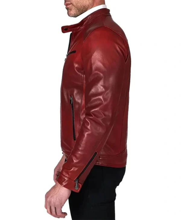 Dark Red Leather Jacket Right Side