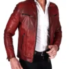 Dark Red Leather Jacket Side
