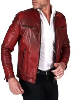 Dark Red Leather Jacket Side