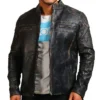 David Distressed Leather Motorcycle Jacket Mens