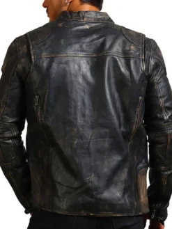 David Distressed Leather Motorcycle Jacket Mens Back