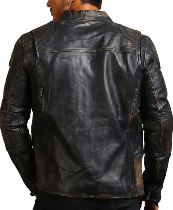 David Distressed Leather Motorcycle Jacket Mens Back