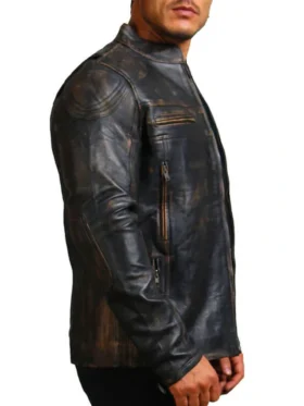 David Distressed Leather Motorcycle Jacket Mens Side