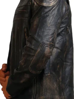 David Distressed Leather Motorcycle Jacket Mens Sleeves