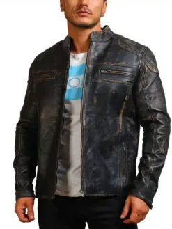 David Distressed Leather Motorcycle Jacket Mens Style