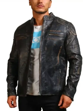 David Distressed Leather Motorcycle Jacket Mens Style