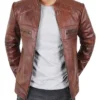 Dean Brown Mens Slim Fit Brown Leather Jacket