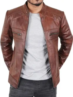Dean Brown Mens Slim Fit Brown Leather Jacket 1