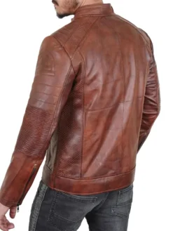 Dean Brown Mens Slim Fit Brown Leather Jacket Back