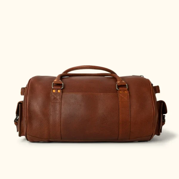 Duffle Style Brown Leather Travel Bag Back