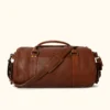 Duffle Style Brown Leather Travel Bag Belted