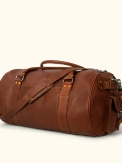 Duffle Style Brown Leather Travel Bag Side