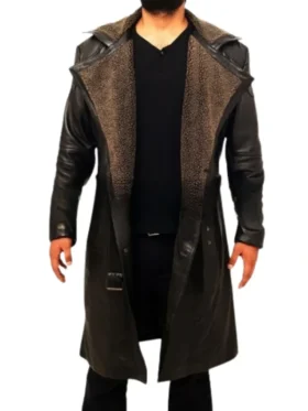 Edward Black Leather Trench Coat Mens Closure