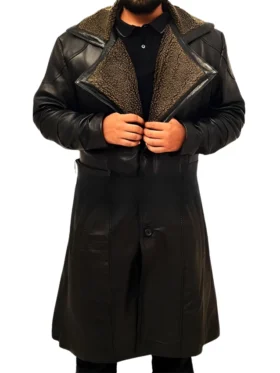 Edward Black Leather Trench Coat Mens Main