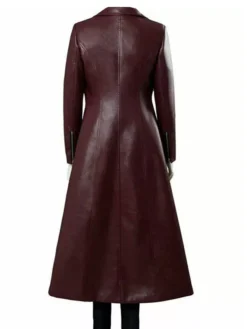 Elena Dark Maroon Leather Trench Coat Back