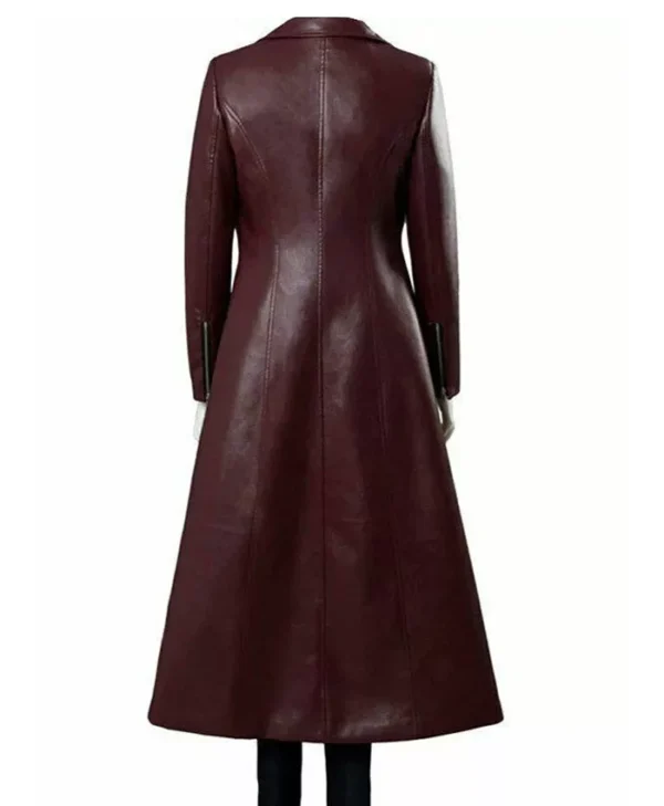 Elena Dark Maroon Leather Trench Coat Back