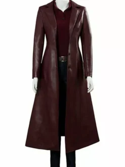 Elena Dark Maroon Leather Trench Coat Main