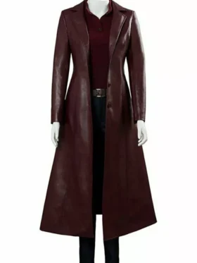 Elena Dark Maroon Leather Trench Coat Main