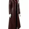 Elena Dark Maroon Leather Trench Coat Side