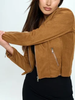 Elena Women Brown Suede Biker Jacket Side