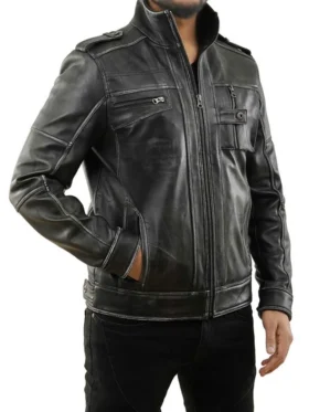 Elnor Vintage Black Leather Jacket Left