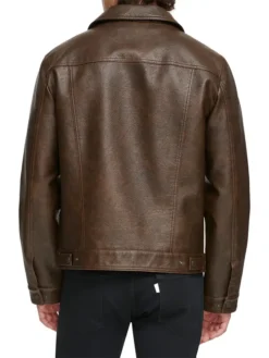 Ezra Men Leather Brown Jacket Back