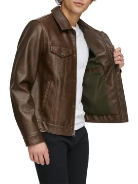Ezra Men Leather Brown Jacket Closure