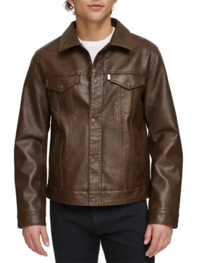 Ezra Men Leather Brown Jacket Main