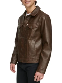 Ezra Men Leather Brown Jacket Right