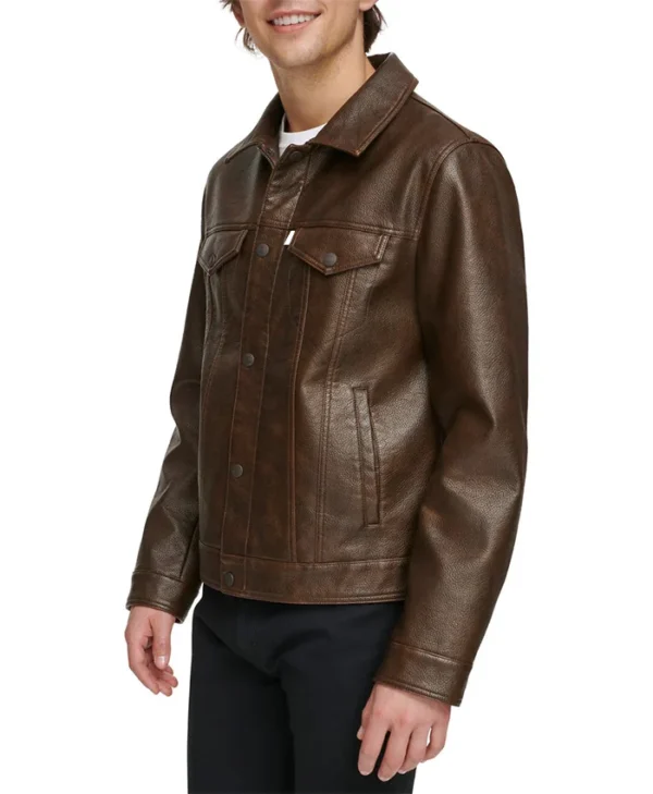 Ezra Men Leather Brown Jacket Right