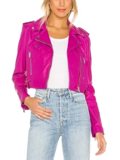Fuchsia Leather Womens Classic Biker Jacket Main