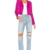 Fuchsia Leather Womens Classic Biker Jacket Walk