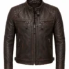 Men’s Distressed Brown Leather Motorcycle Jacket For Sale